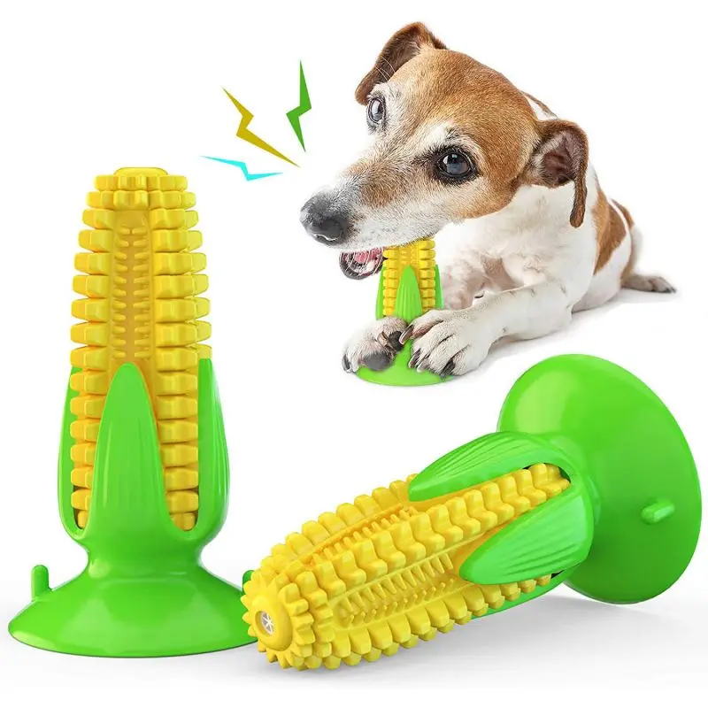 Best Selling Squeaky Rubber Dog Toy Suction Cup Toothbrush Interactive Corn Stick Tough Dog Chew Toys for Training and Cleaning