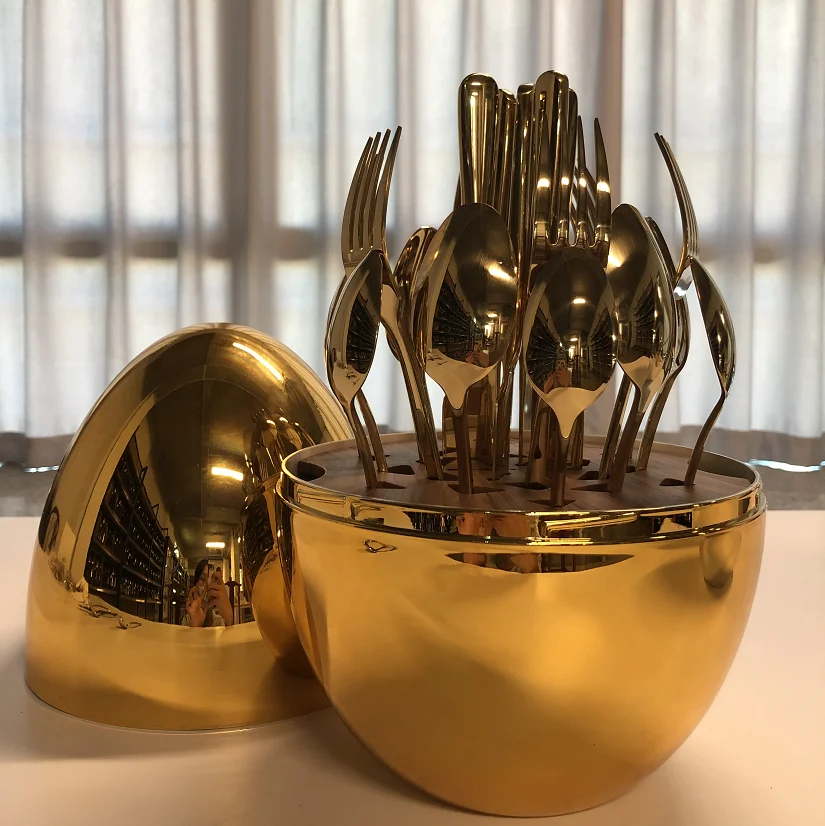 Hot sale stainless steel cutlery set luxury egg flatware gold spoon fork knife 16pcs set