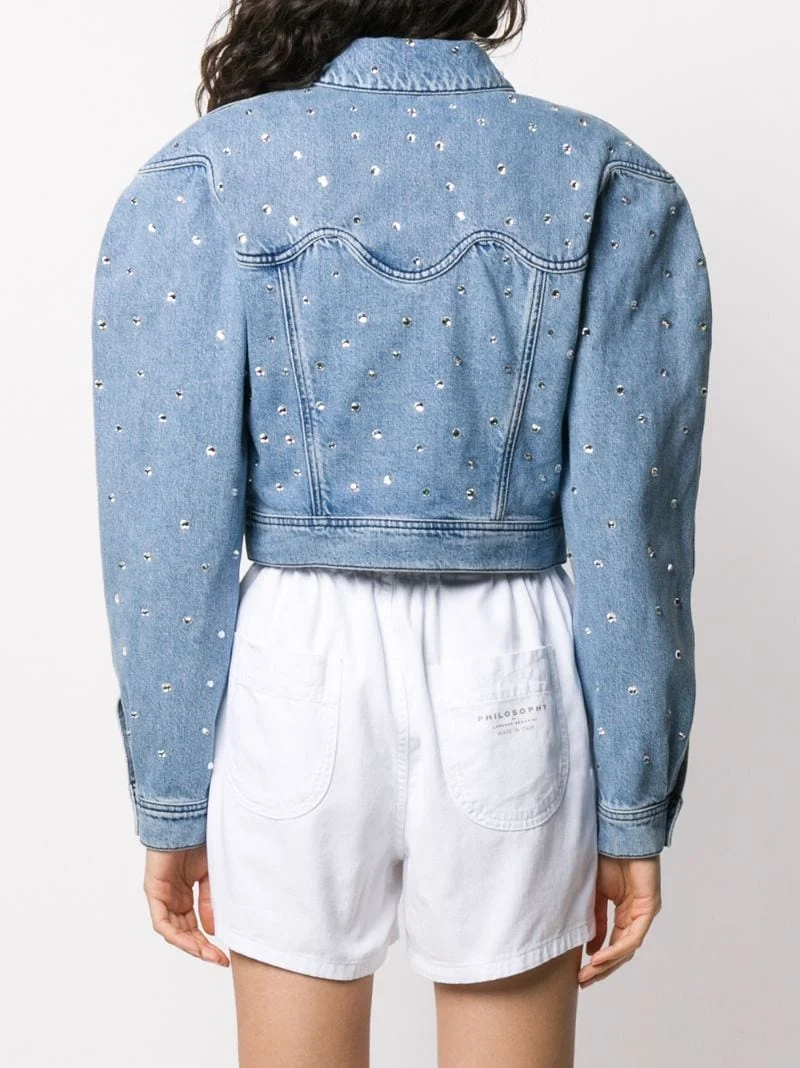 OEM/ODM 2023 Winter Rhinestone Embellished Cotton Blue Denim Jacket