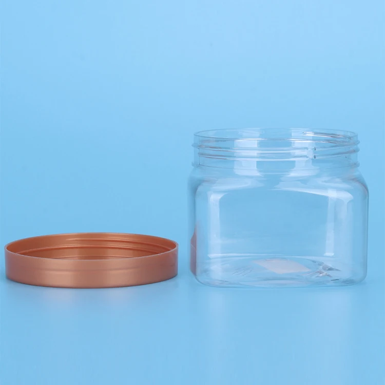 Custom 500ml 16oz 500 ml 16 oz PET Clear Square Shape Hair Care Mason Scrub Cream Conditioner Plastic Jar With Lids