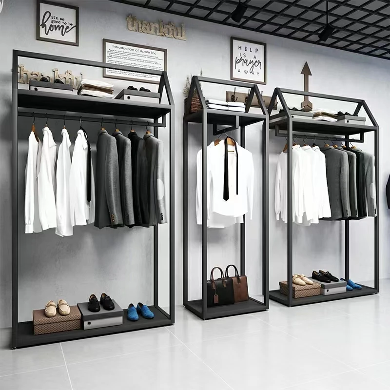 Customized fashion metal shop fitting lady apparel retail store stand gold clothes display garment boutique clothing rack