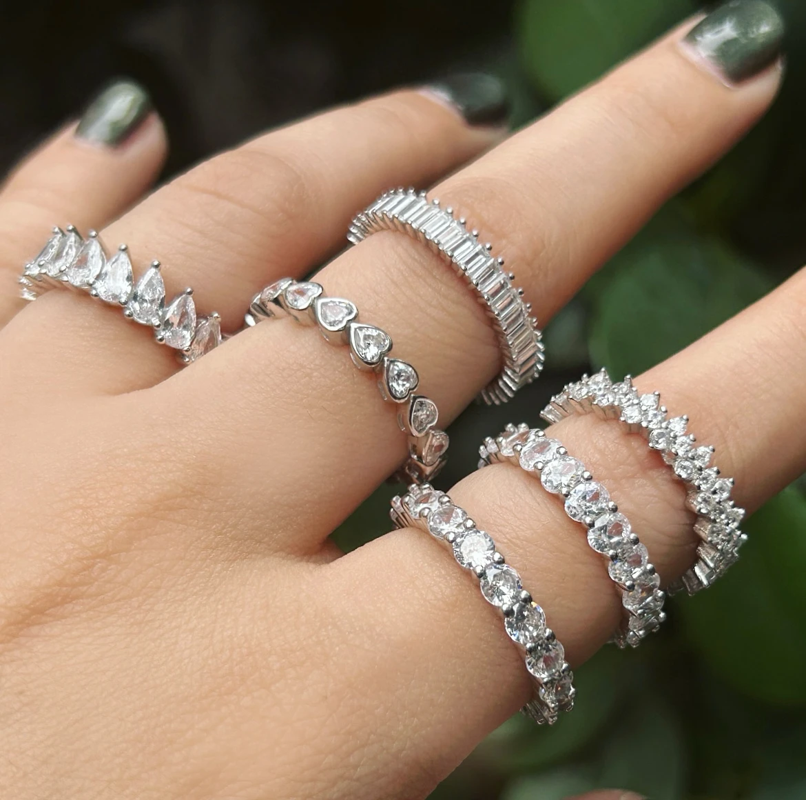 Luxury 925 Sterling Silver Eternal Band Diamond Ring Stacked Engagement Wedding Cubic Zircon Cz Finger Ring Jewelry For Women