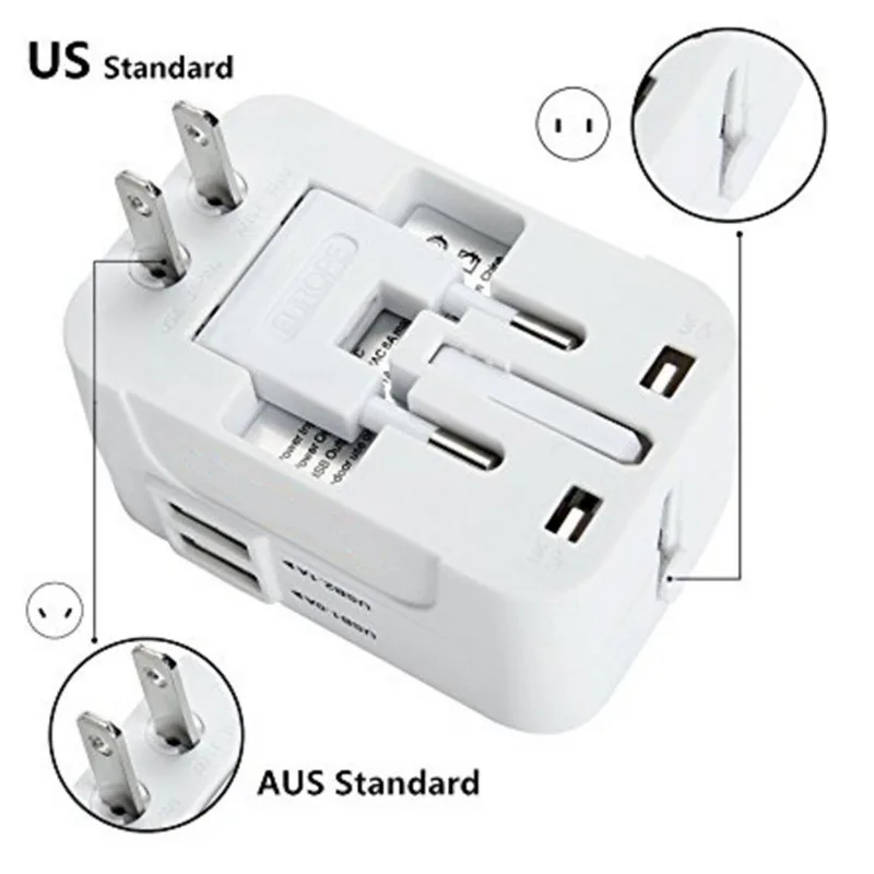 2.1A Travel Adapter USA EU UK USB C Universal Power Converters USB type C Charging Ports Wall Charger Plug Adapter