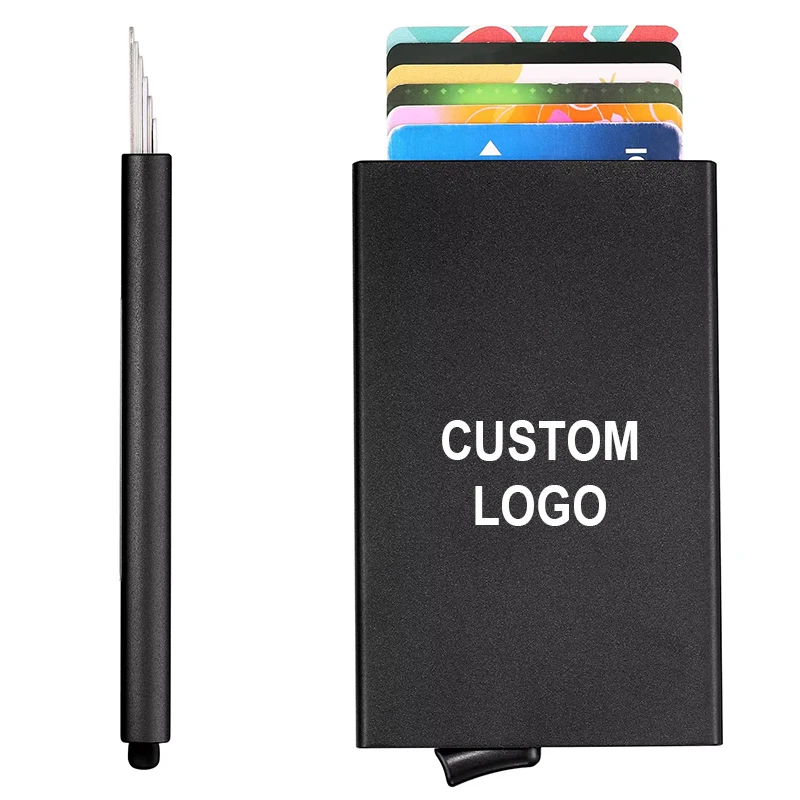 2024 Hot Sale OEM Men Aluminum Metal Slim Minimalist Credit Card Holder Front Pocket Automatic Pop up Wallet for Gifts