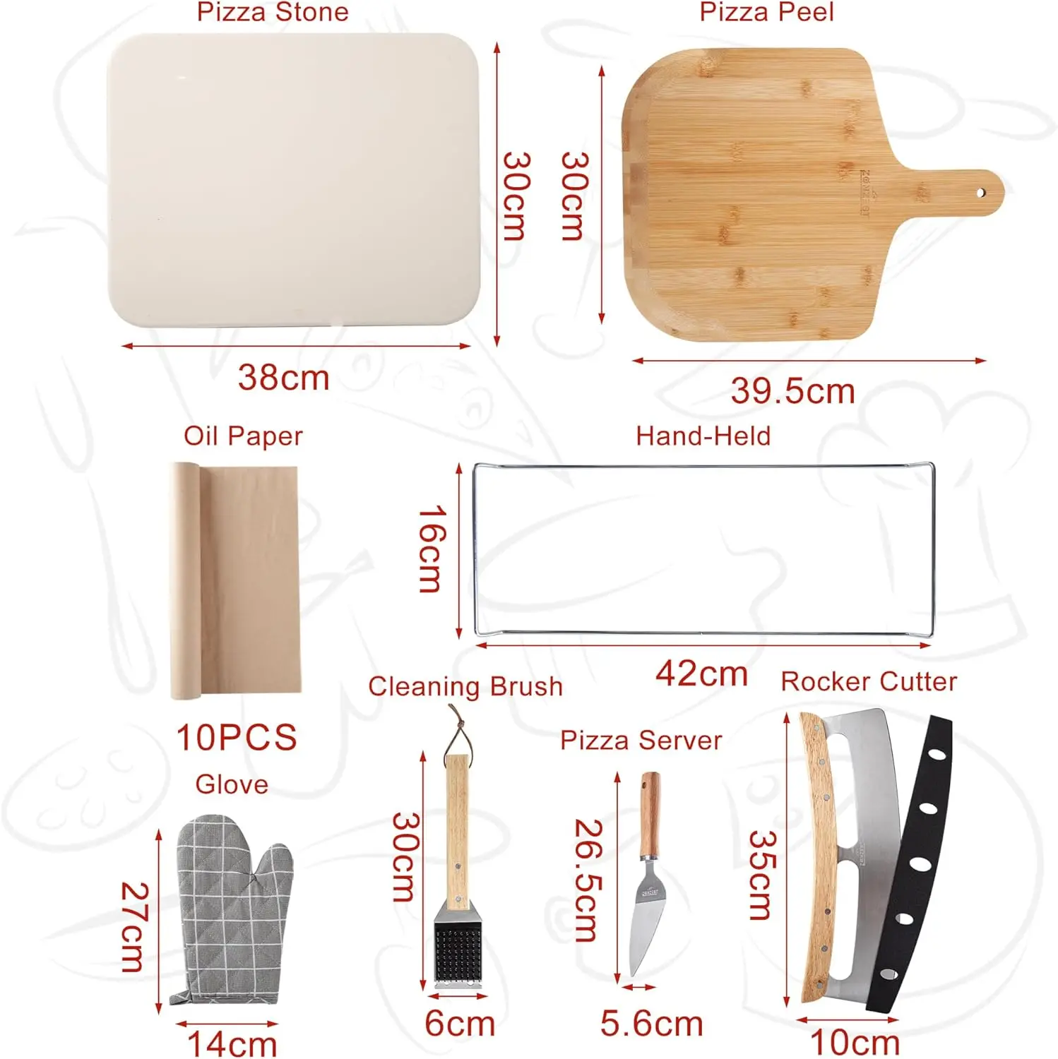 Pizza Stone With Bamboo Wood Pizza Peel For Grill Set of 2 Pizza Tool, Baking Stone for Oven, Gril and BBQ