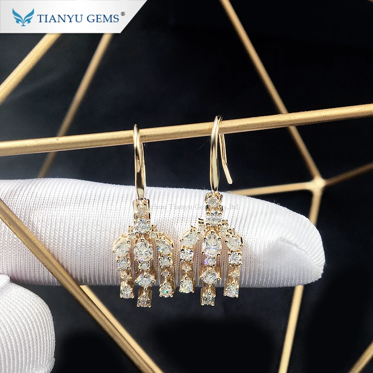 Tianyu 14k/18k yellow gold earring colorless moissanite drop earring for ladies fashion earrings