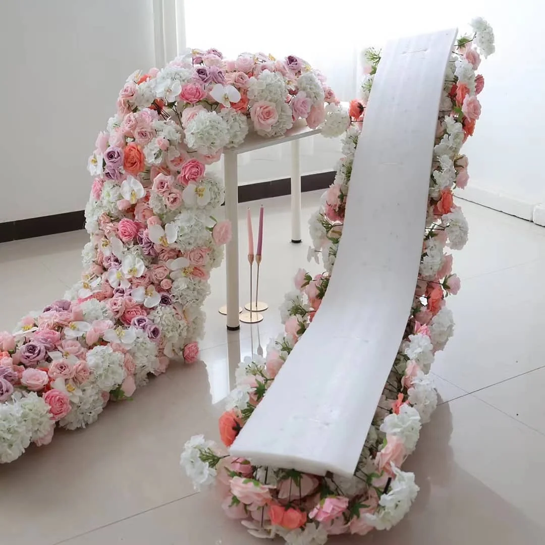Artificial White Table centerpiece Silk Flower row arrangement wedding decor aisle runner aisle Fake flowers runner for wedding
