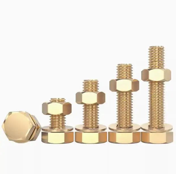 Copper hexagon bolt nut set brass flat washer spring washer combination bolts