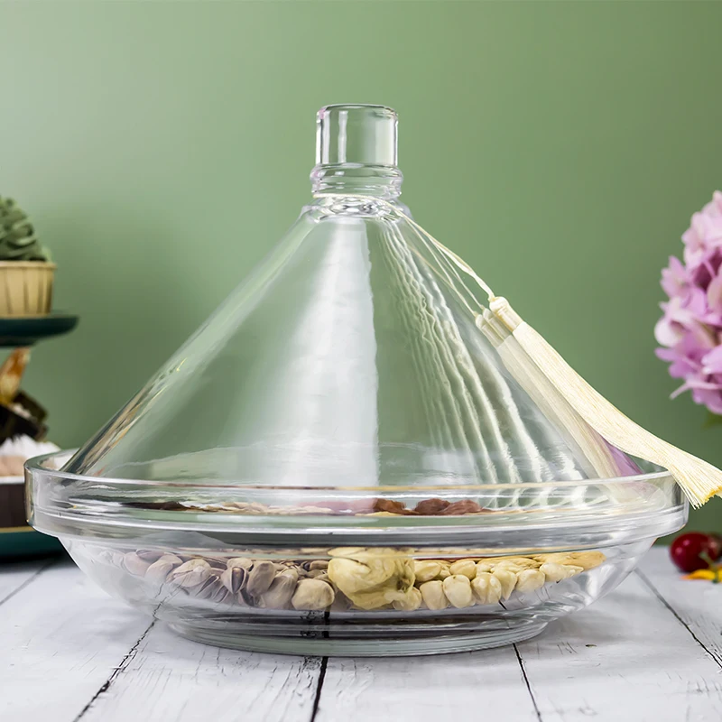 Factory Wholesale Logo Customized Conical Crystal Large Glass Candy Bowl with Lid