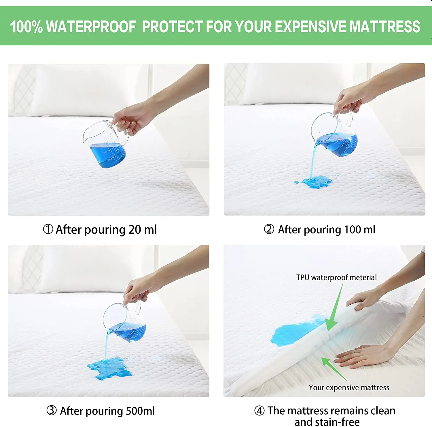 Premium Waterproof Bamboo Mattress Protector King Size for Cooling & Breathable, Ultra Soft Mattress Pad Cover