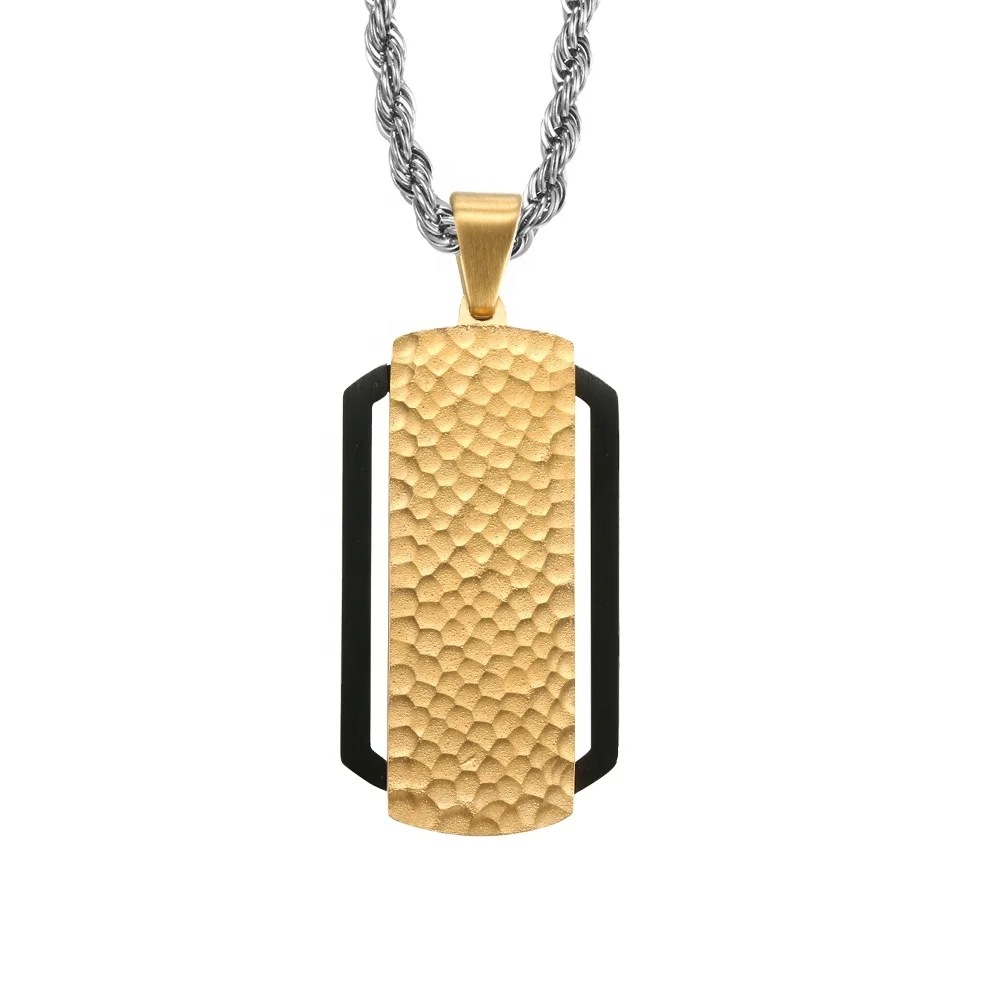 competitive Price Stainless Steel Hammer Pattern Dual Color Gold Electroplating Water Ripple Surface Necklace