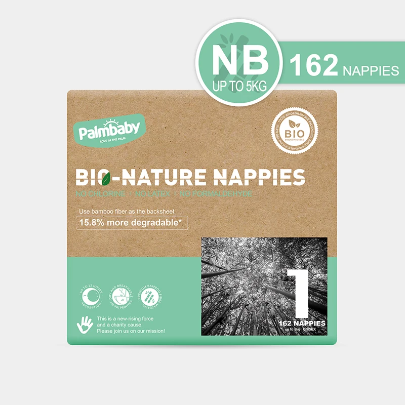 Palmbaby Eco Friendly Bio Degradable Baby Diapers Size NB/S/M/L/XL/XXL Nature Bamboo Fiber Baby Nappy