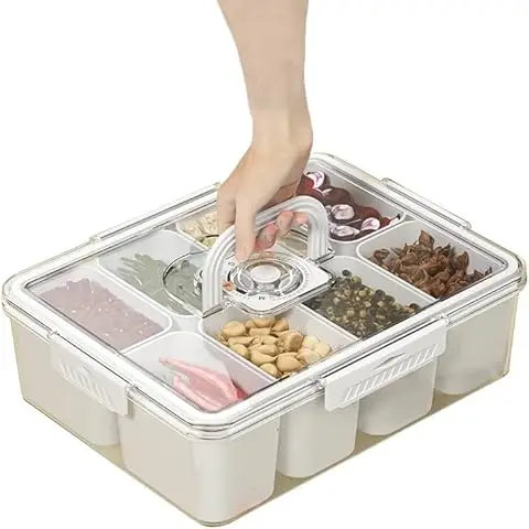 Snackle Box Container Divided Serving Platters with Lid and Handle Divided Snackle Box for Portable Snack Box Container Tray