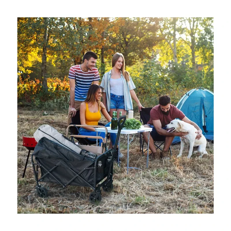 Outdoor Collapsible Folding Wagon Cart Heavy Duty Wagon Trolley Utility Camping Garden Beach Cart With PVC Wheels