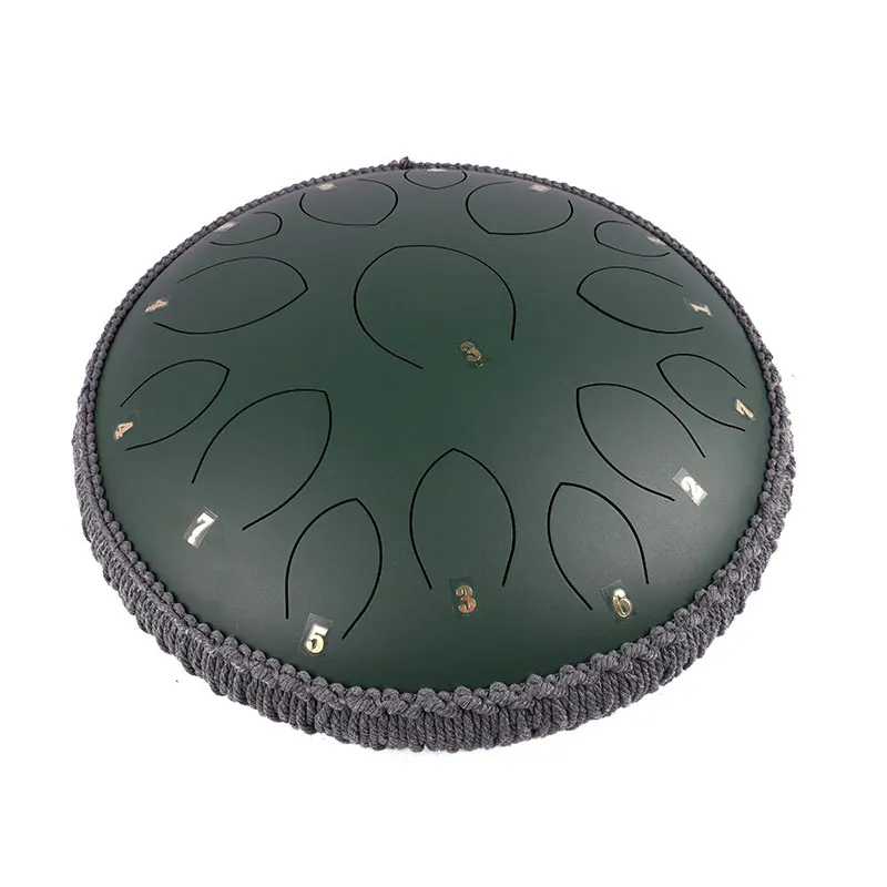 Factory offer the big size  design 14 inch (35 cm) 15 tongue dark green  hank drum D key balmy drum  steel tongue drum