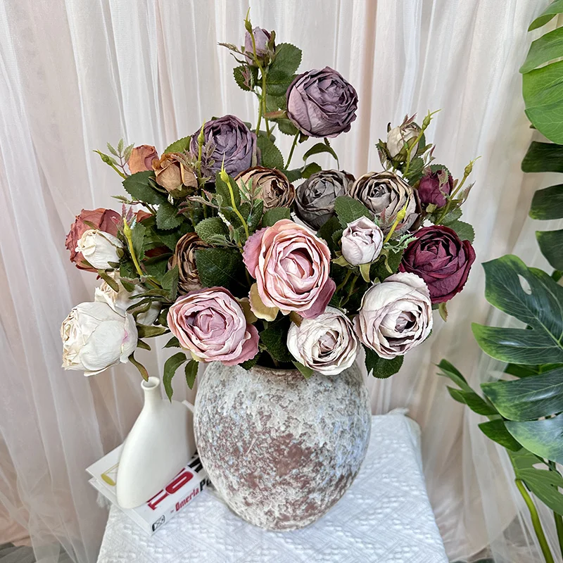Artificial flower home wedding decoration yvbiao SD230410 queen rose 3 heads