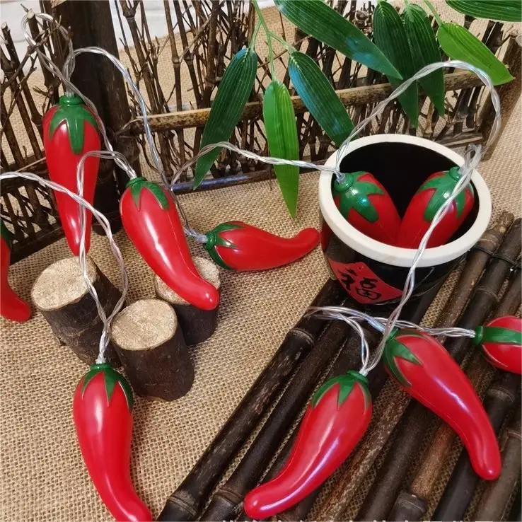 LED Red Chili Pepper Kitchen Christmas New Year Decor Garland Fairy String Ornament Lights