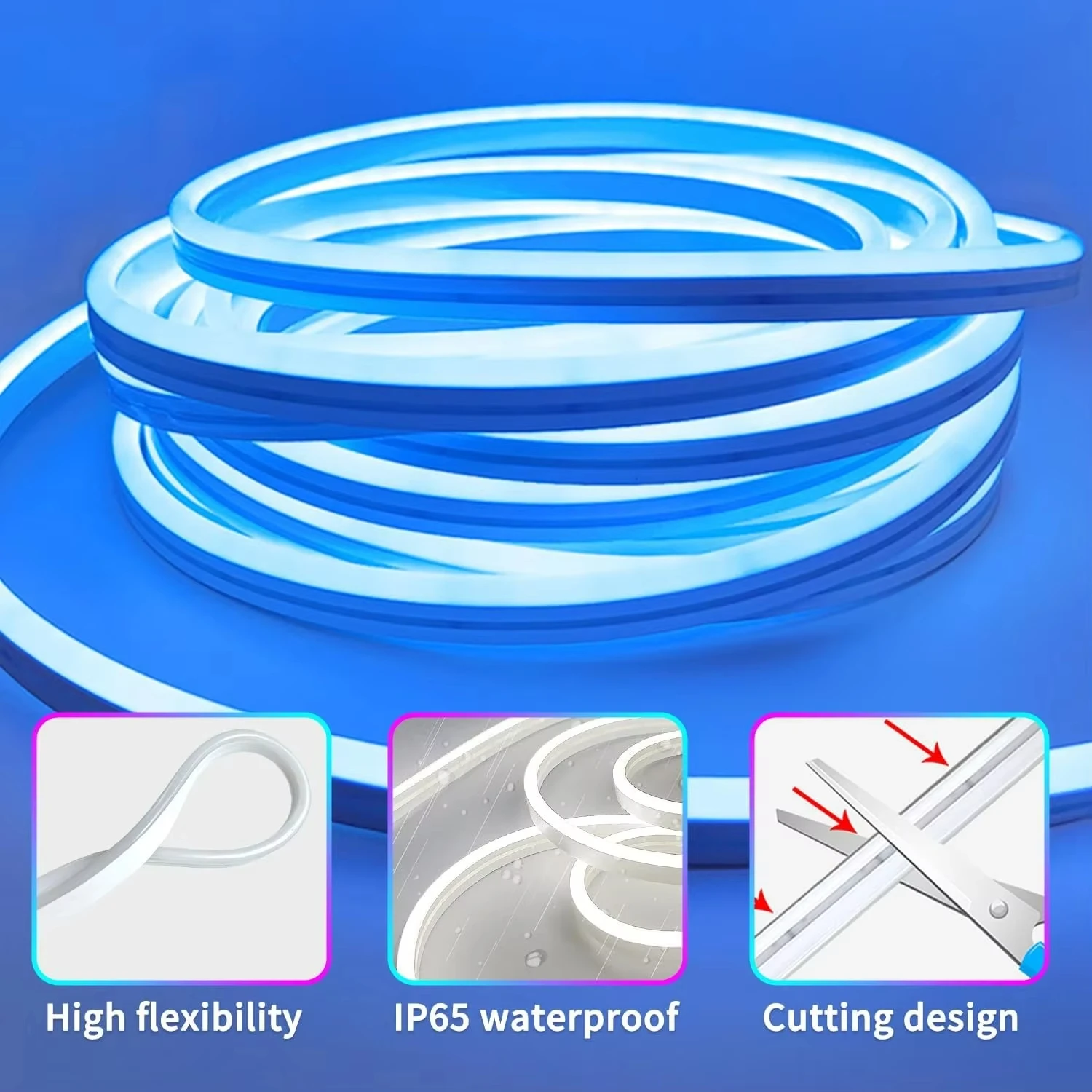LED Strip Lights Silicone Neon Rope Light with Music Sync RGBIC Touch Switch Chasing Strip Tape for Room