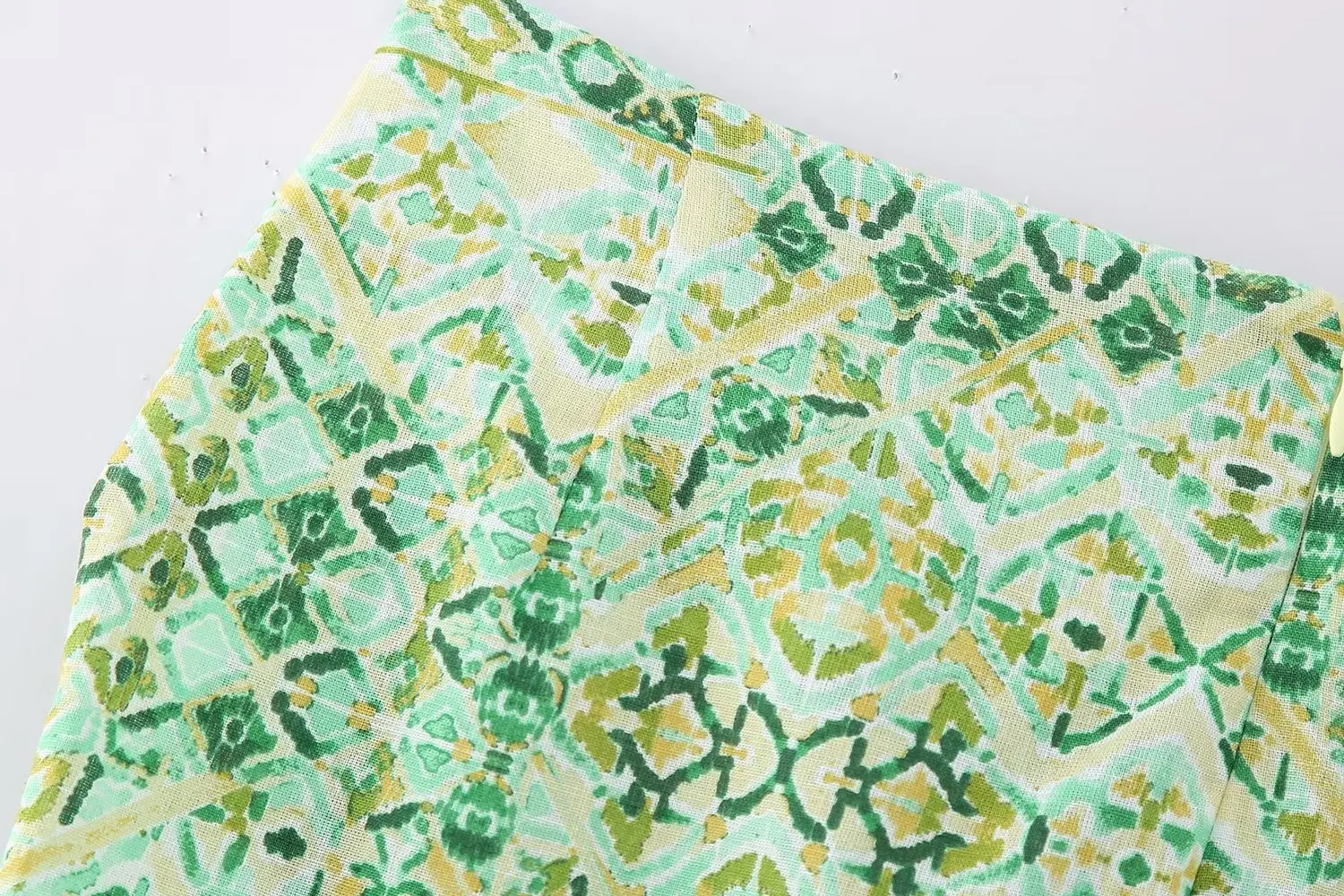 Hot sale green color side bow tie zipper fly floral print casual summer women mini skirt