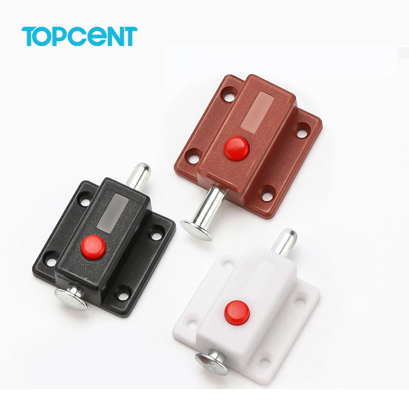 TOPCENT Plastic Door Bolts Latch Lock For Door Window Cabinet  latch furniture hardware accessories Push To Open Button Switch