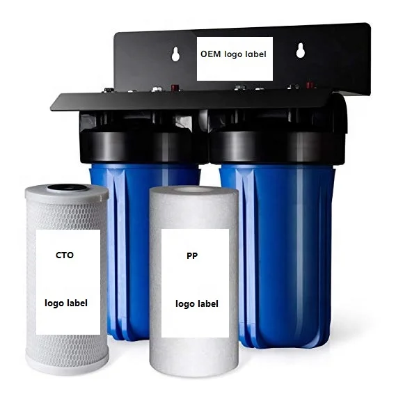 2 stages 10 inch big blue water filter with 1' or 3/4' inlet and outlet brass  port, 1-Set Filter Cartridge Included