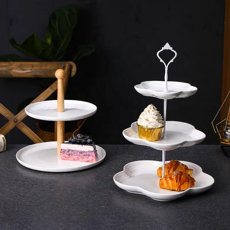 Kitchen Accessories Candy Tray Custom 3 Tier Ceramic Dish Racks Customized Green 2 Tier Plate Snack Tray Serving Tray Set