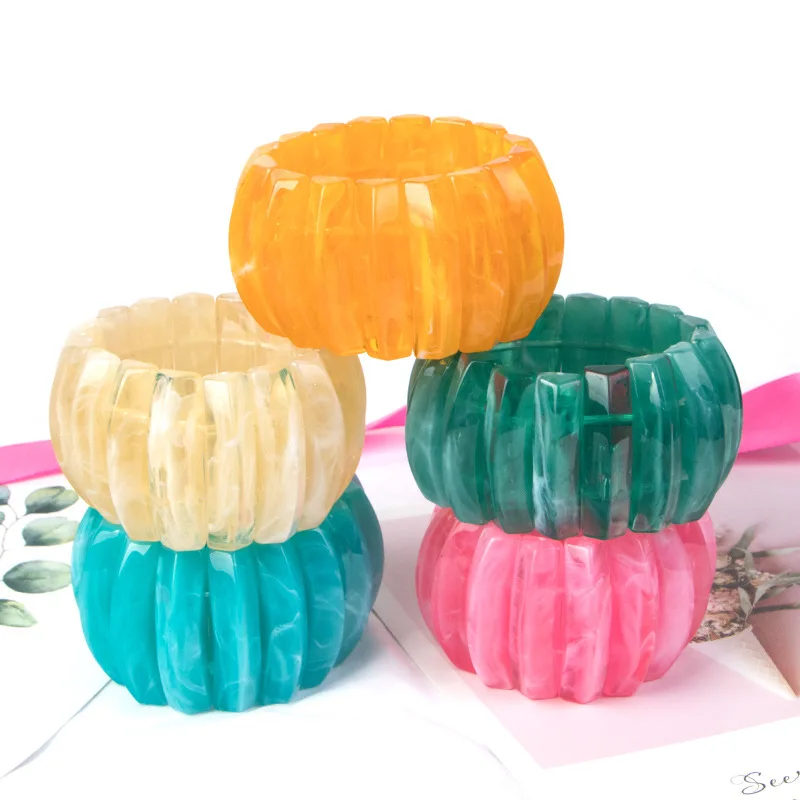 New Fashion Colour Resin Bangle Bracelet Summer Geometry Jelly Color Handmade Handicrafts Jewelry