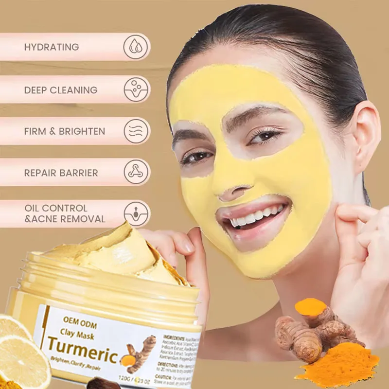 Private Label Turmeric Clay Mask Face Charcoal Deep Cleansing Blackhead Skincare Peel Off Anti Acne Turmeric Facial Mud Mask
