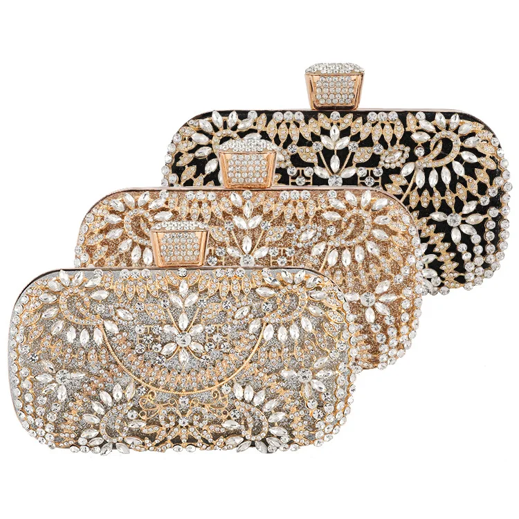 Luxury Diamond Rhinestone Pearls Beaded Wedding Clutch Bag Purse Ladies Bridal Evening Bags