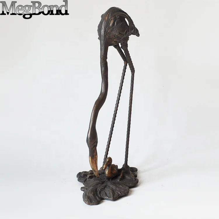 Cast iron antique copper flamingo, high value metal garden decor, latest new garden metal decoration