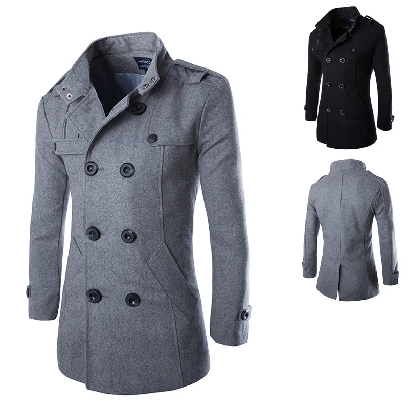 WKD0531320 Winter Long Coats Mens Casual long Jacket Turn Collar Long Mens Overcoats Business Wool Trench Coats Men