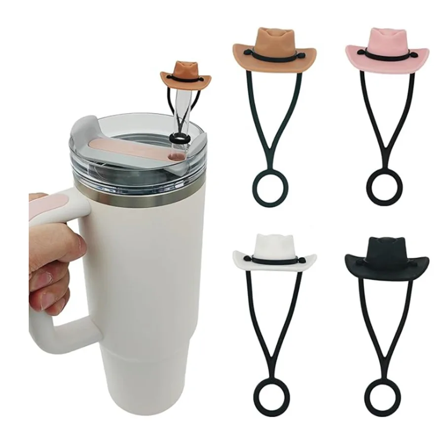 pot new type soft silicone western cowboy straw stopper reusable dust proof 10mm diameter straw tips lids