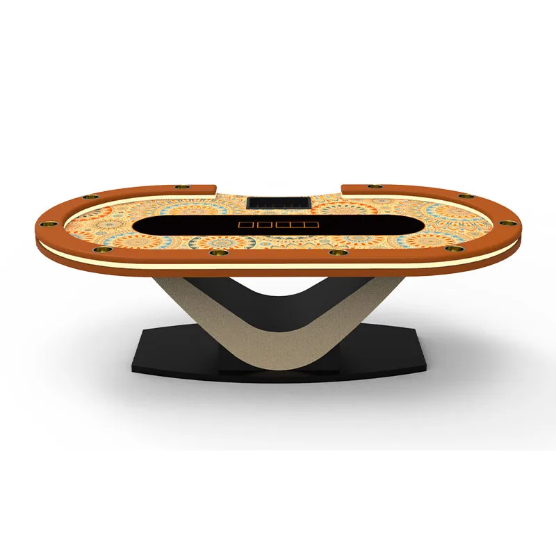 Poker Table with LED Lights Customized Solid Wood V-Legs Texas Poker Table Luxury Style Casino Table