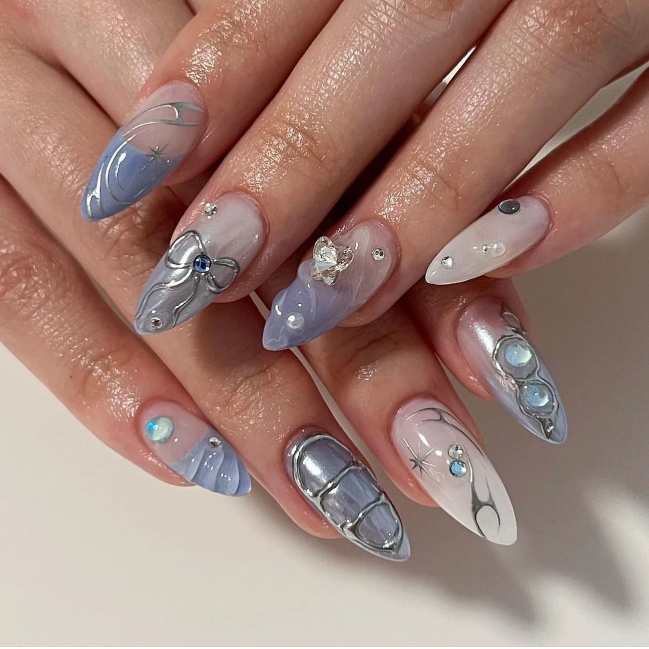 3D blue starry sky short ballerina artificial fingernails press on nails