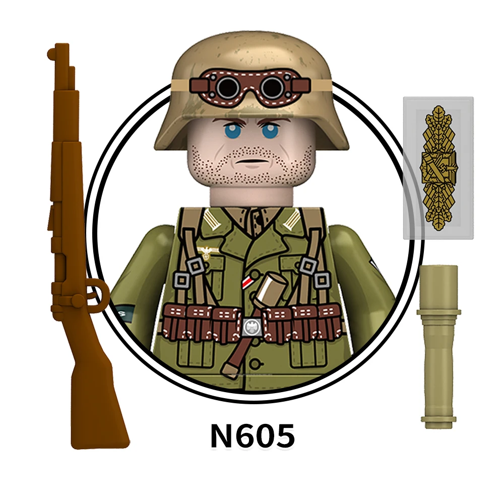 N605-608 Army Military Soldier Bricks AFRIKANKORPS 98K MP4 MG34 P08 Mini Collect Educational Building Blocks for Kids Gift Toys
