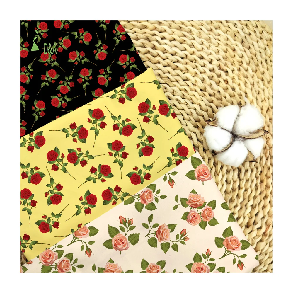Colorful Small Roses Floral Printed Cotton Fabric Light Woven 100% Cotton Fabric And Textile For Garment