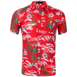 Wholesale Cheaper RTS allover print Resort shirts Peach Skin Island Palm Tree Beach shirts Aloha 100% polyester hawaiian shirts