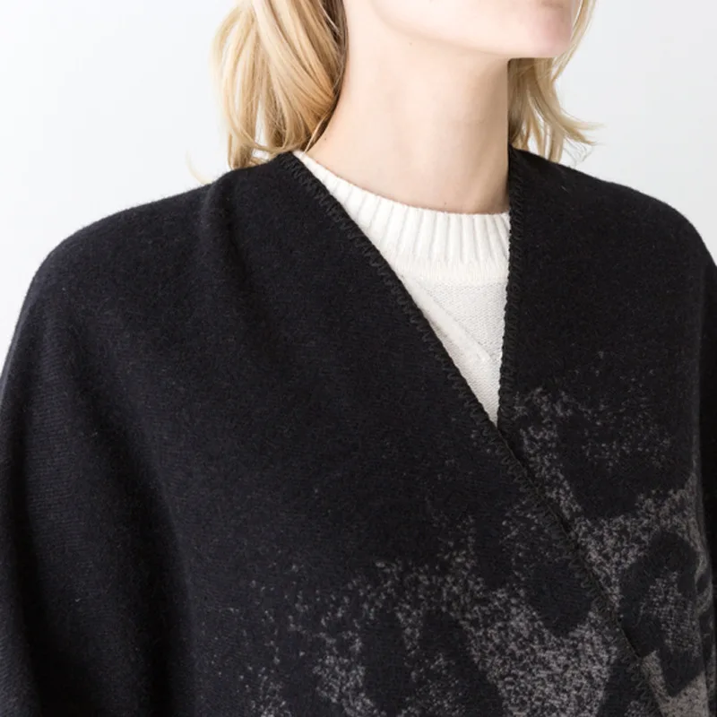 Hot sale women warm cape shawls wraps acrylic winter leopard poncho