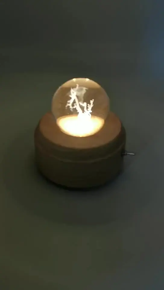 Music Box Diy Luminous Wood Base Crafts Solid Wood Luminous Crystal Ball Rotating Music Box Nightlight Base