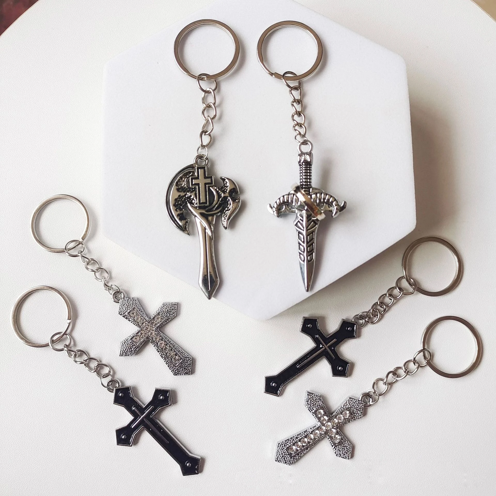 hot sale classic cross keychain car keychain pendant fashion bag accessories trendy decoration cross keychain
