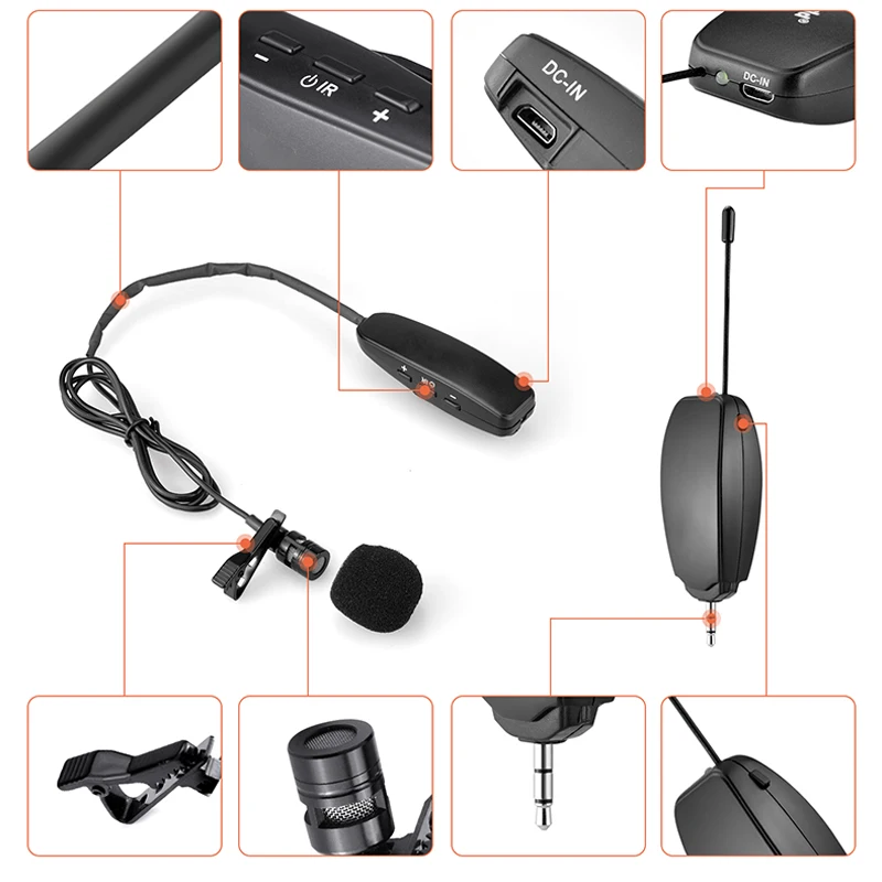 
Professional Wireless Microphone Condenser Drums Lavalier Microphone Studio UHF Cordless Microphone Recording Type c 