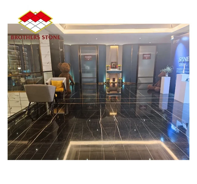 Polished Tunisia Lauren Black Gold Marble Slab Lauren Black Gold Marble for Floor and Table