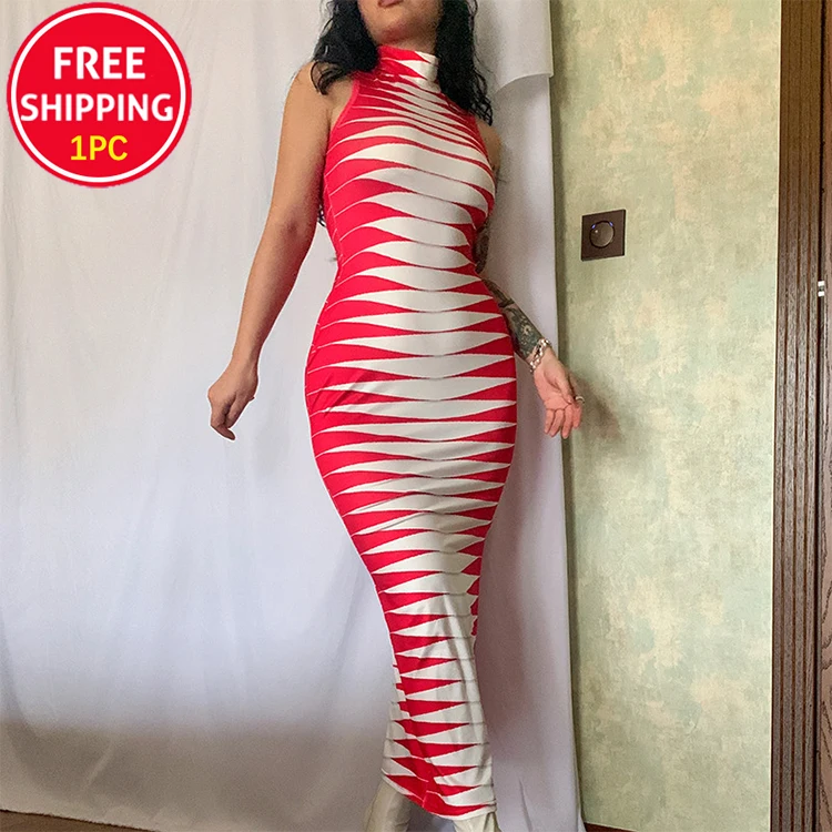 Y2K Popular New High Neck Print Sleeveless elegant Long Maxi Dresses 2022