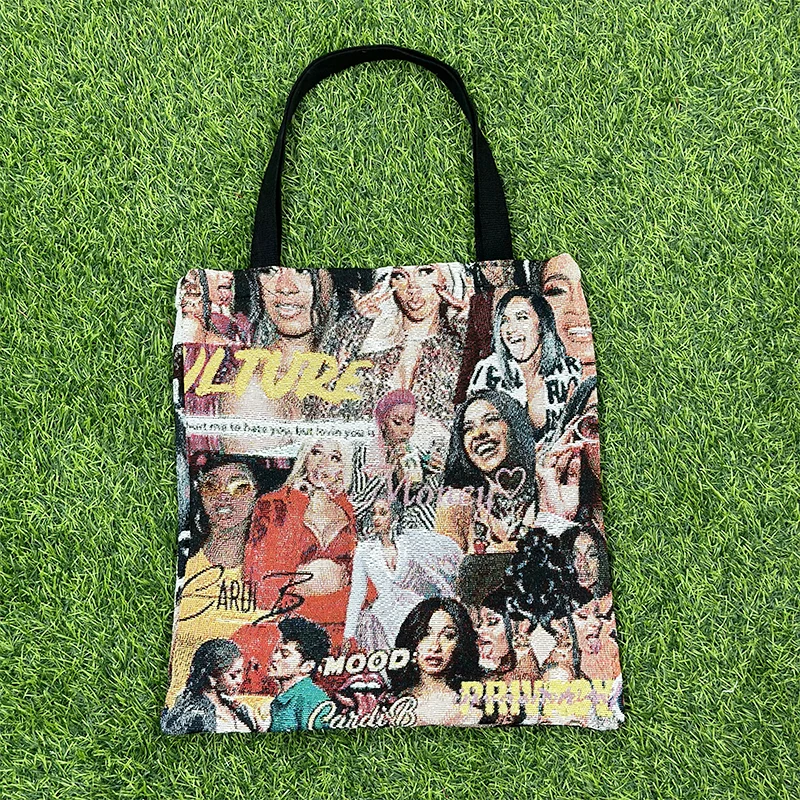 CardiB rapper tapestry fabric woven tote bag Custom tapestry shopping bag