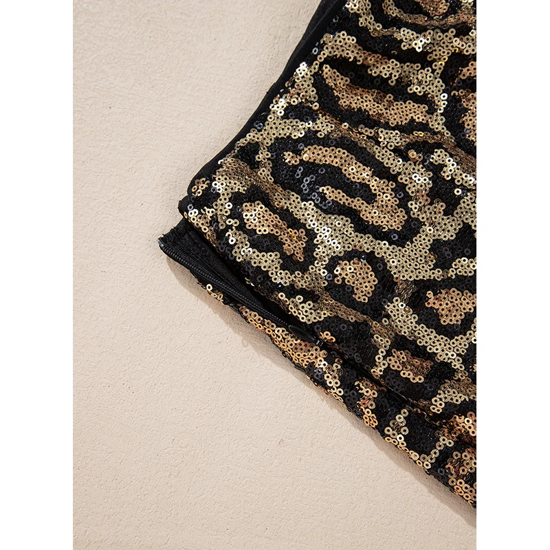 Dear-Lover Western Ladies Sequined Leopard Print Disco Mini Womens Skirts