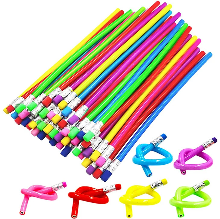 Promotion cheap cute soft flexible beadable pvc pencils bending shape bendable with eraser
