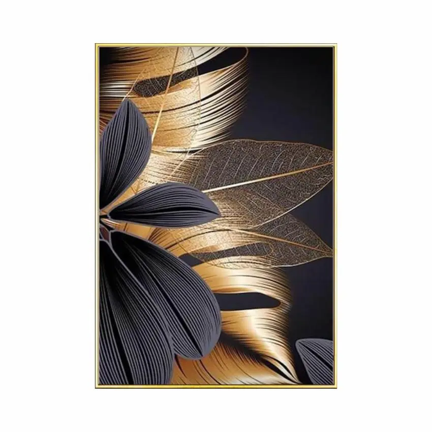 Nordic Living Room Deco Art Picture Black Golden Leaf Canvas Poster Print Modern Abstract Wall Art Painting