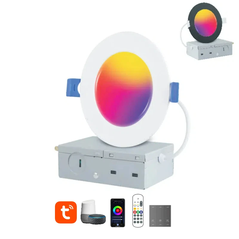 Умные светодиодные фонари Tuya встраиваемые rgb с распределительной коробкой ETL 6 дюймов Wi-Fi Bluetooth RGBCW работа Alexa & Google Assistant