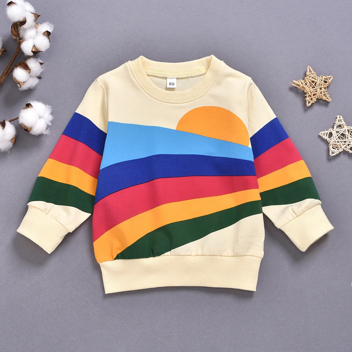 Wholesale Pure  Cotton Top Multi Color Striped Printed Round Neck Blouse Girls New Style Clothes