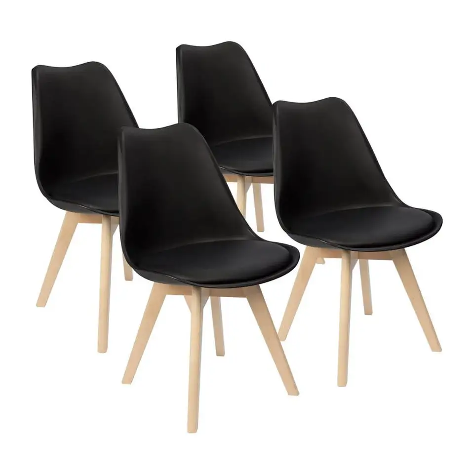 Modern Home Furniture Wooden Legs Tulip Chair Restaurant Cafe Kitchen Dinning Dining Room Plastic Chair with leather cushion